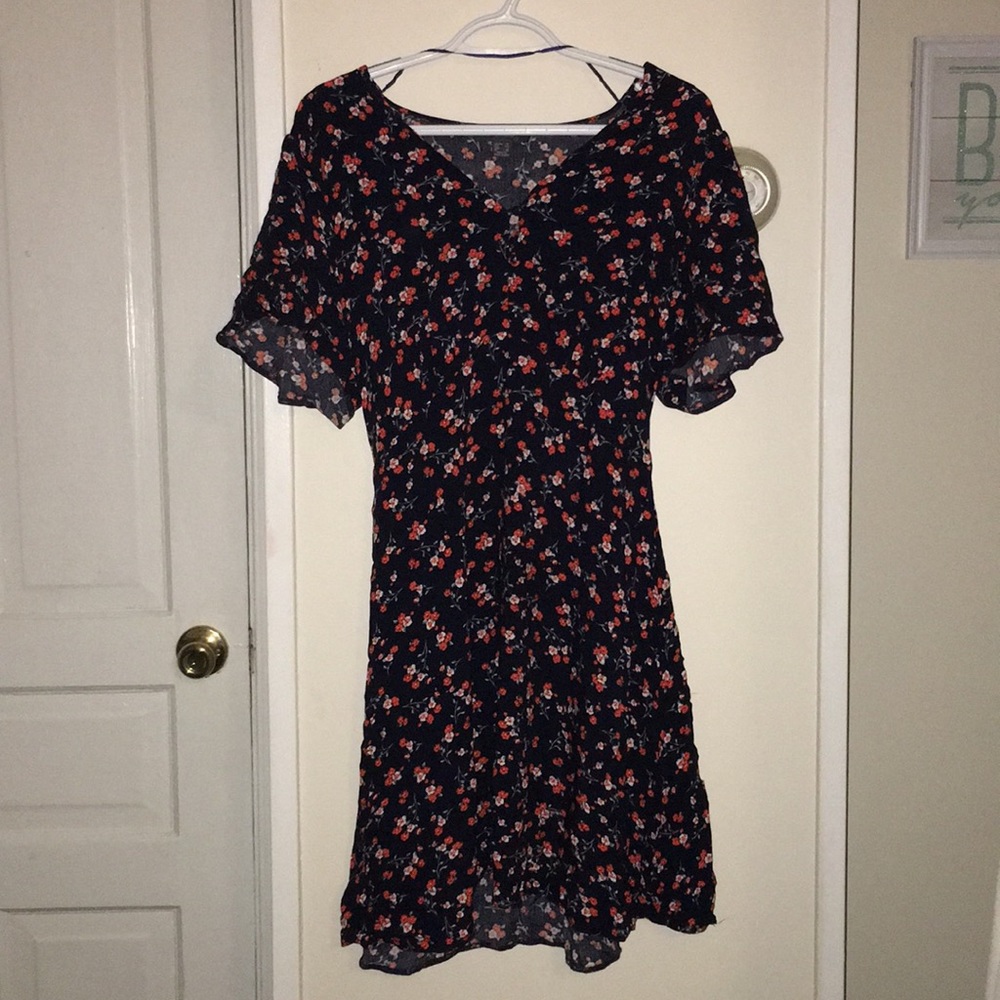 Blue red floral print 40s style Dress Size 12